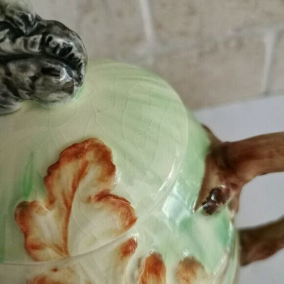 Vintage Handpainted Teapot CRAZING Black Squirrel Oak Leaves Marutomoware Japan - Picture 3 of 8